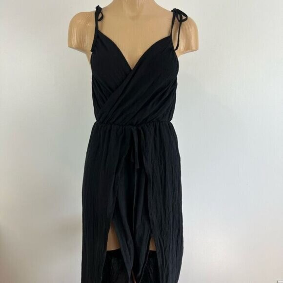 Unbranded Women’s Small Black Sleeveless Wrap Pants Jumpsuit One Piece Flowy - Picture 1 of 14